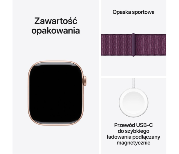 APPLE Watch 10 GPS 42mm koperta z aluminium (różowe złoto) + opaska sportowa (dojrzała śliwka) - 1278123 - zdjęcie 9